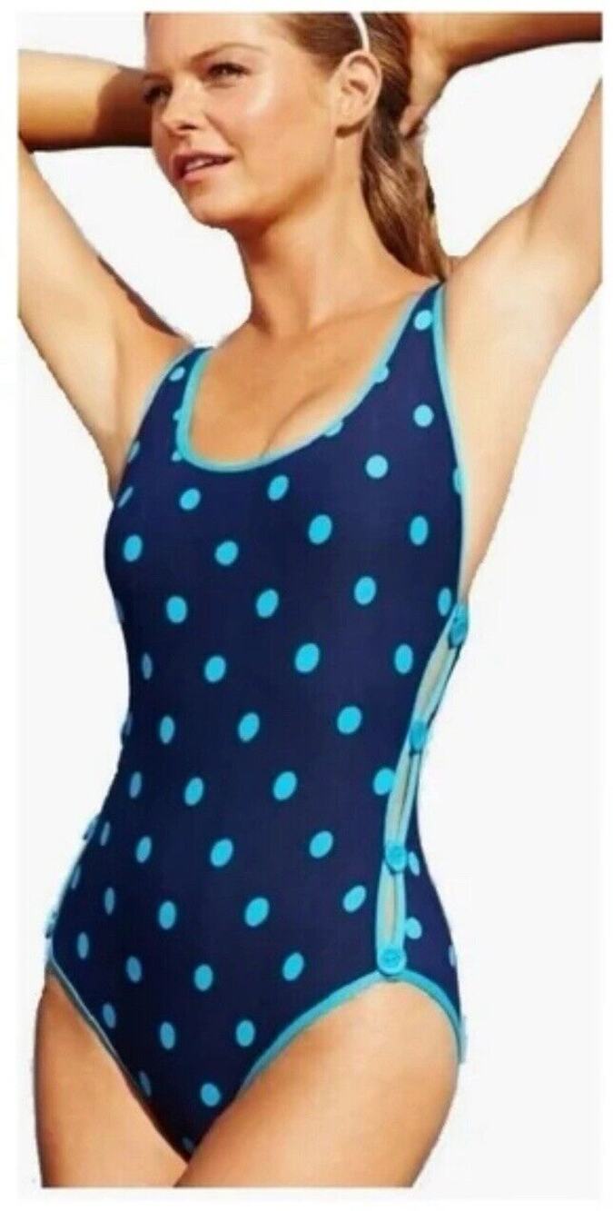 DKNY Shoulder Maillot One Piece Polka Dot Woman’s Bathing Suit Size 12